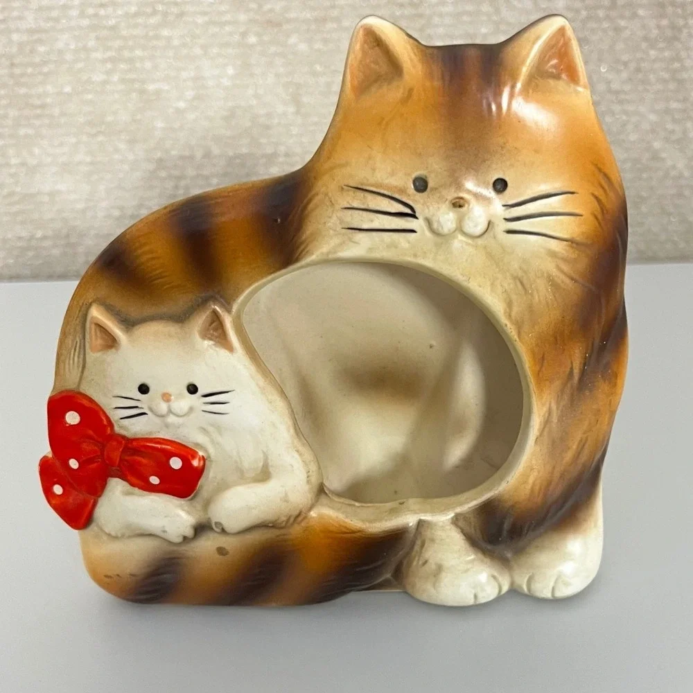 Vintage Made in Japan Kitchy Cats Slide In‎ Ceramic Photo Frame